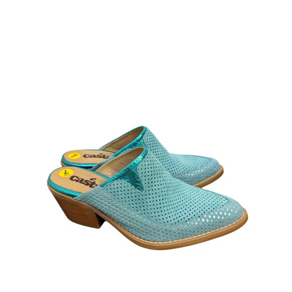 Casta Perforated Leather Mules Teal Size 7 Western Style - Picture 6 of 8